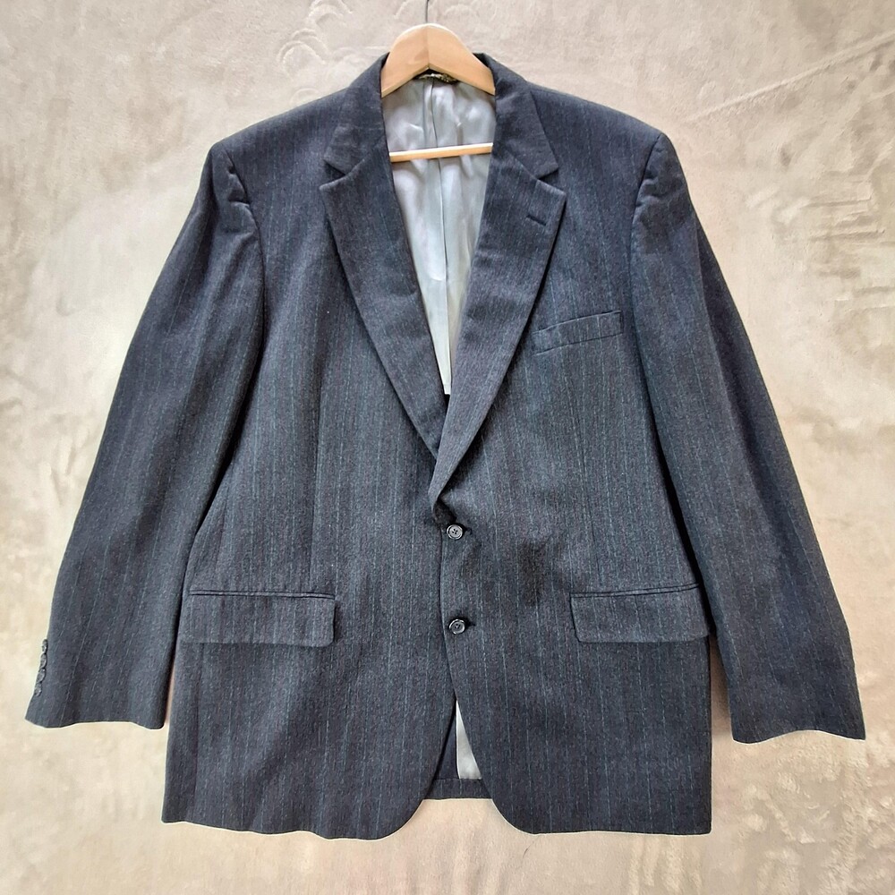 Vintage Barrister For Wallachs Suit Jacket Mens 44 Gray Wool Single Vent 2 Btn